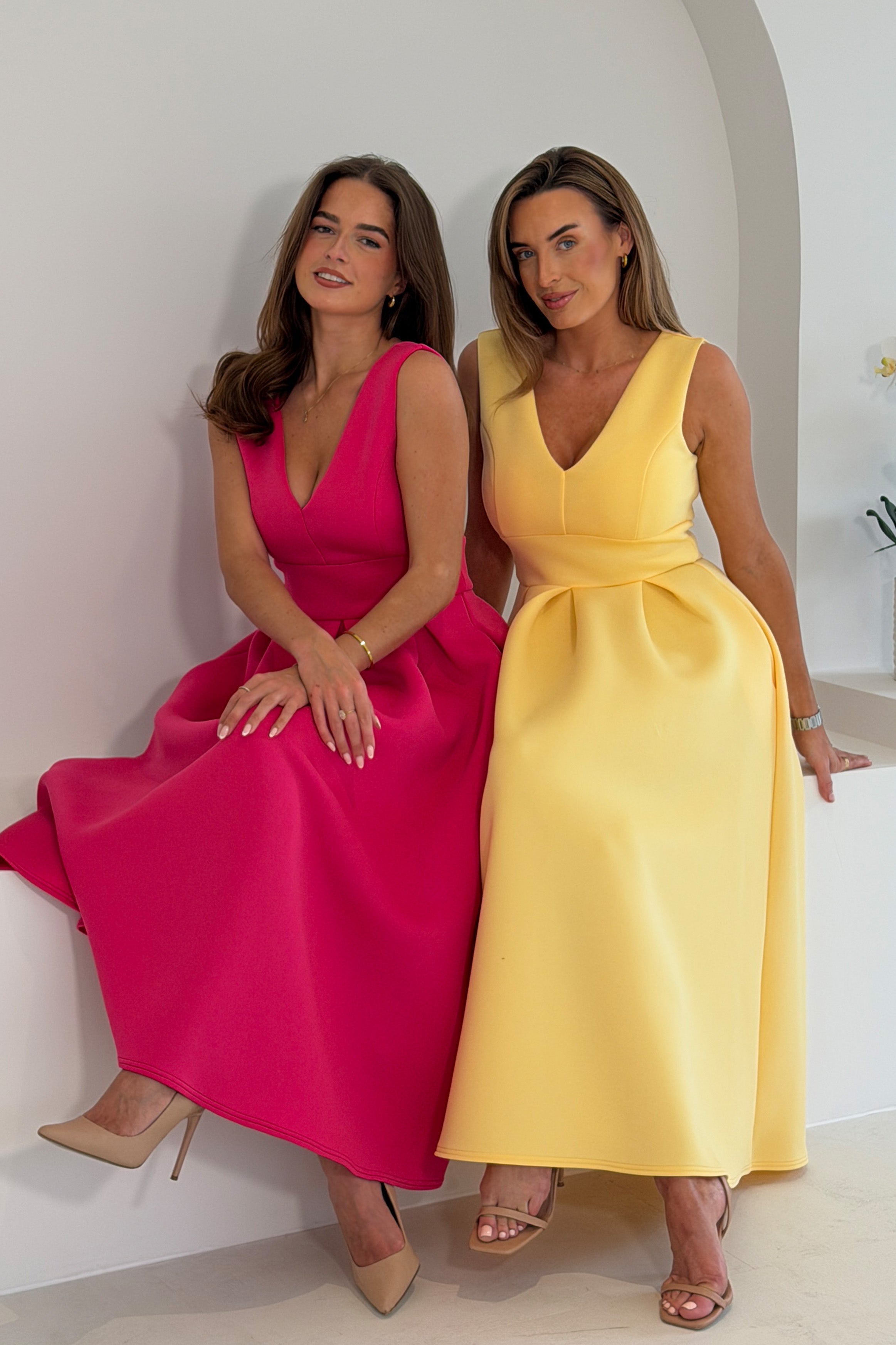 Bethany V Neck Skater Midi Yellow