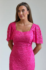 Heidi Lace Ruched Midi Dress Pink