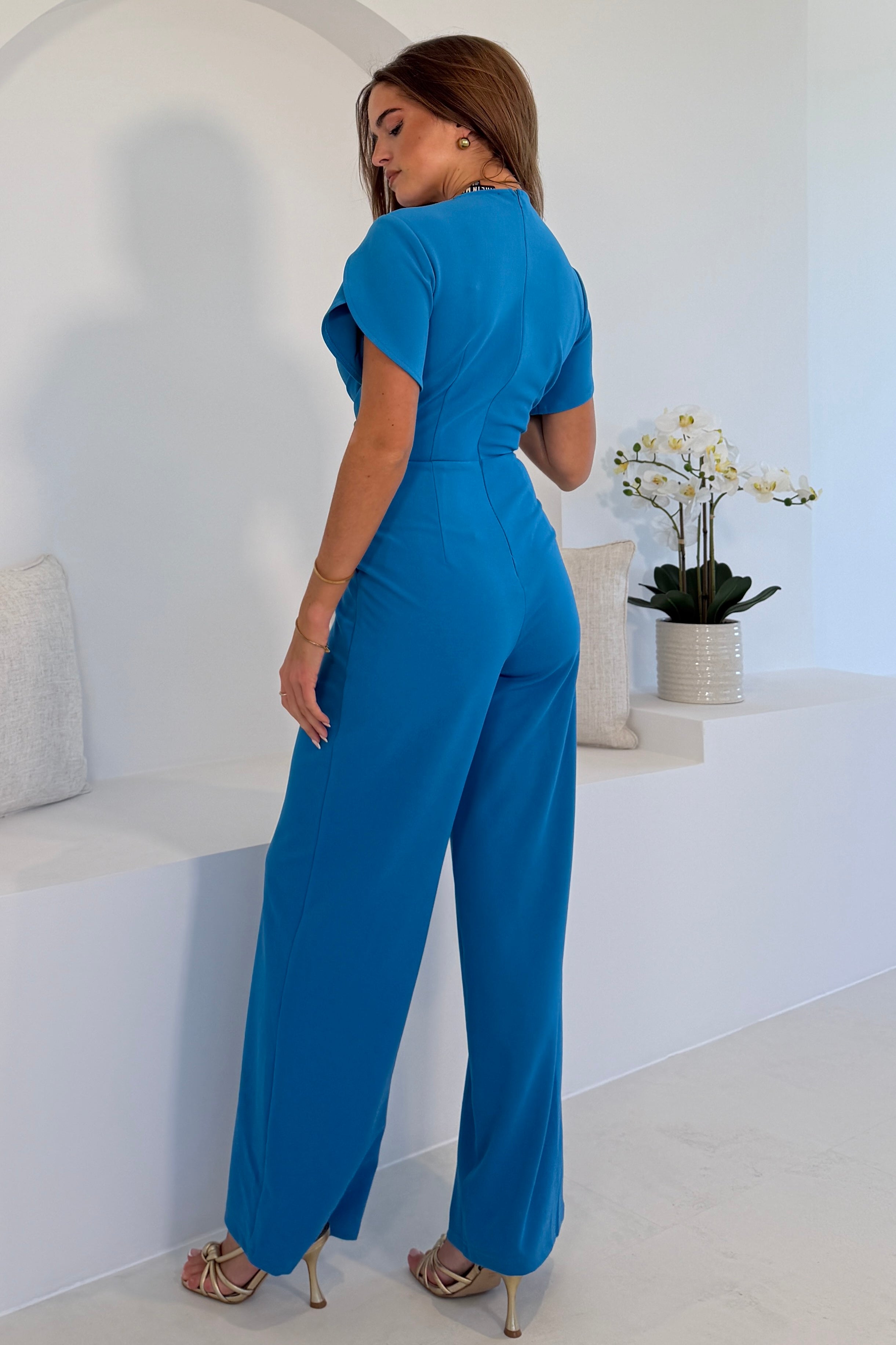 Bridget Twist Font Split Arm Jumpsuit Blue