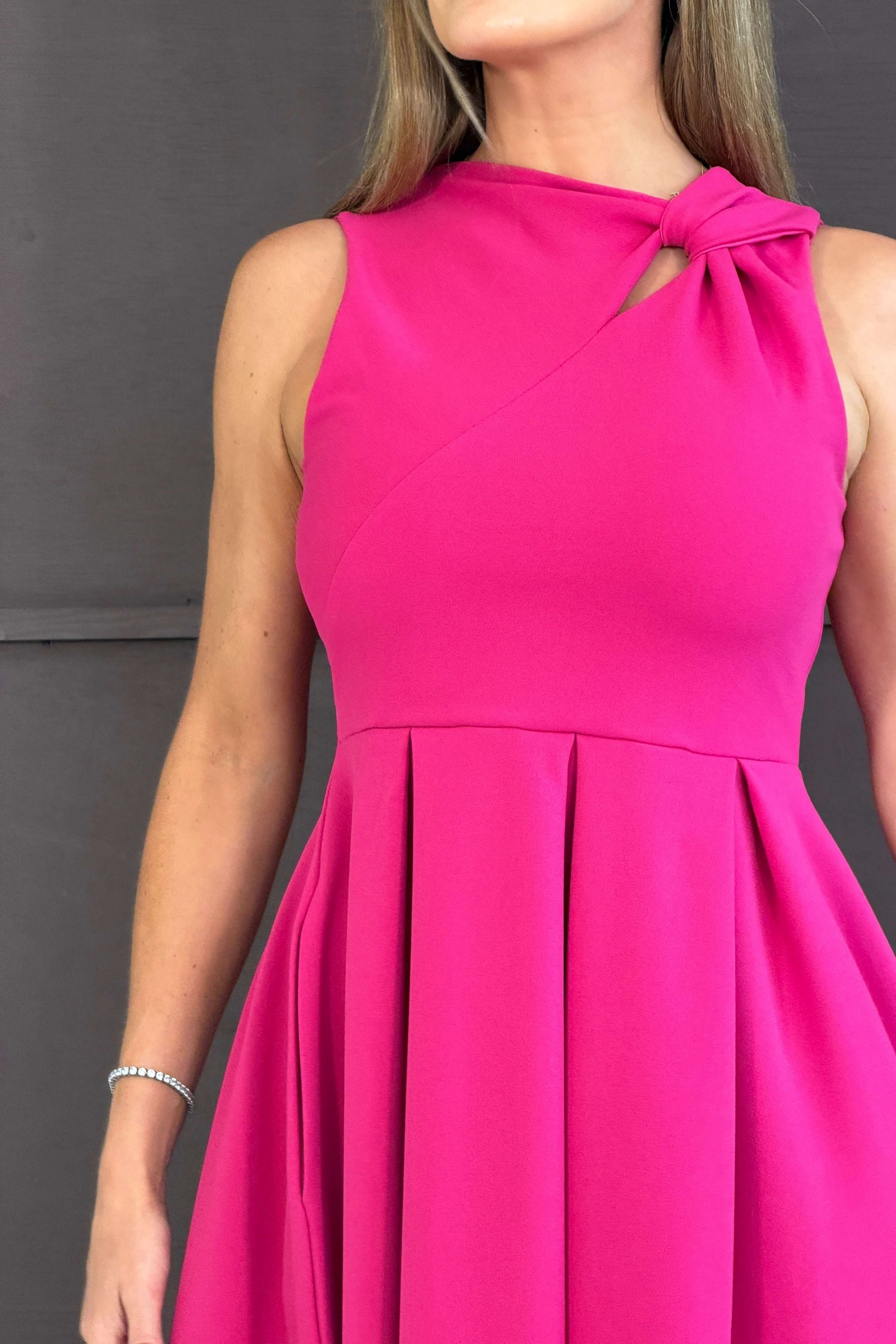 Anastasia Knot Detail Midi Dress Hot Pink
