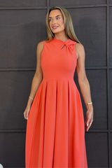 Anastasia Knot Detail Midi Dress Coral