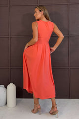 Anastasia Knot Detail Midi Dress Coral
