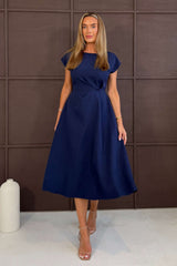 Leni Pleated Midi Dress Navy