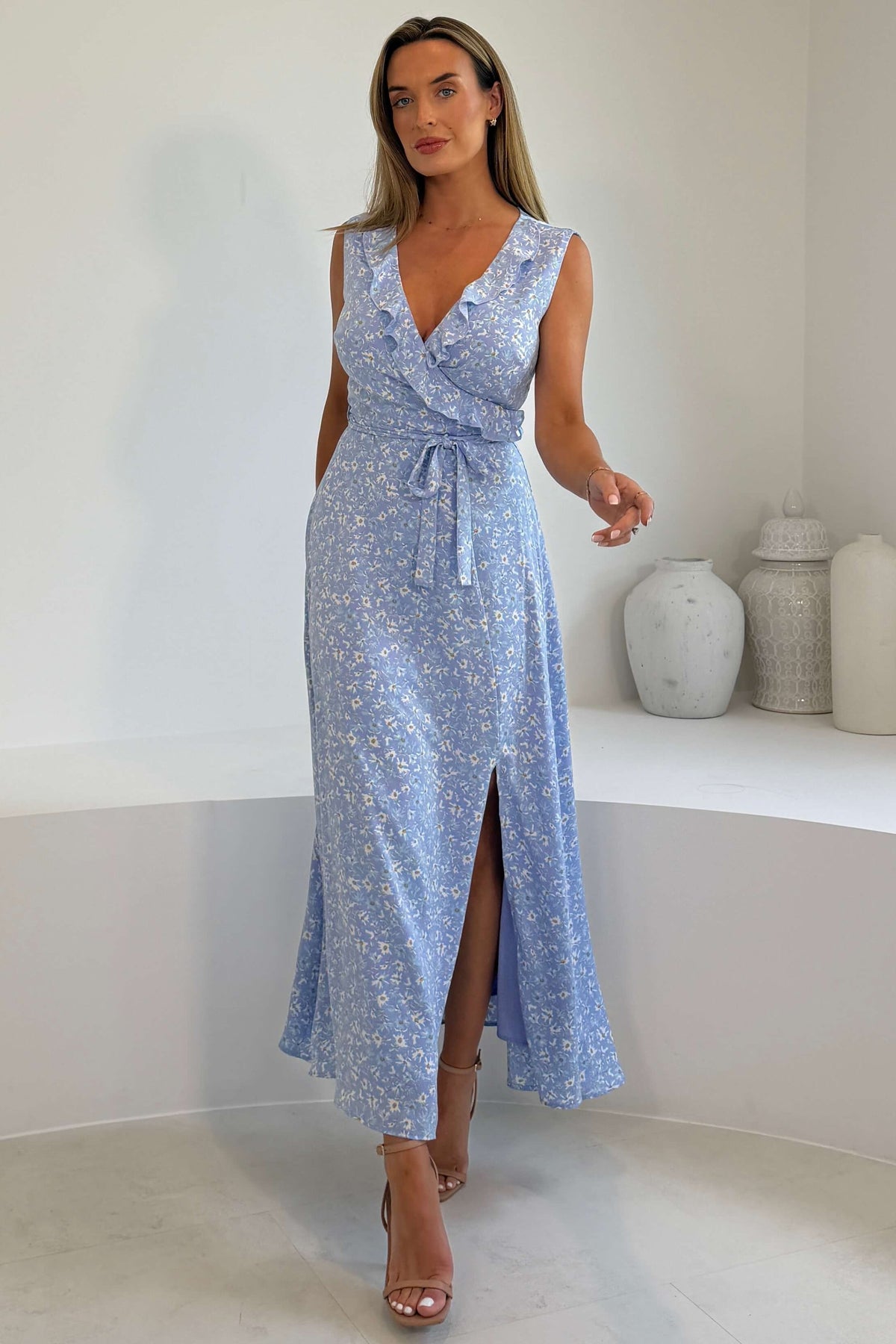 Kiki floral Split Maxi Dress Blue