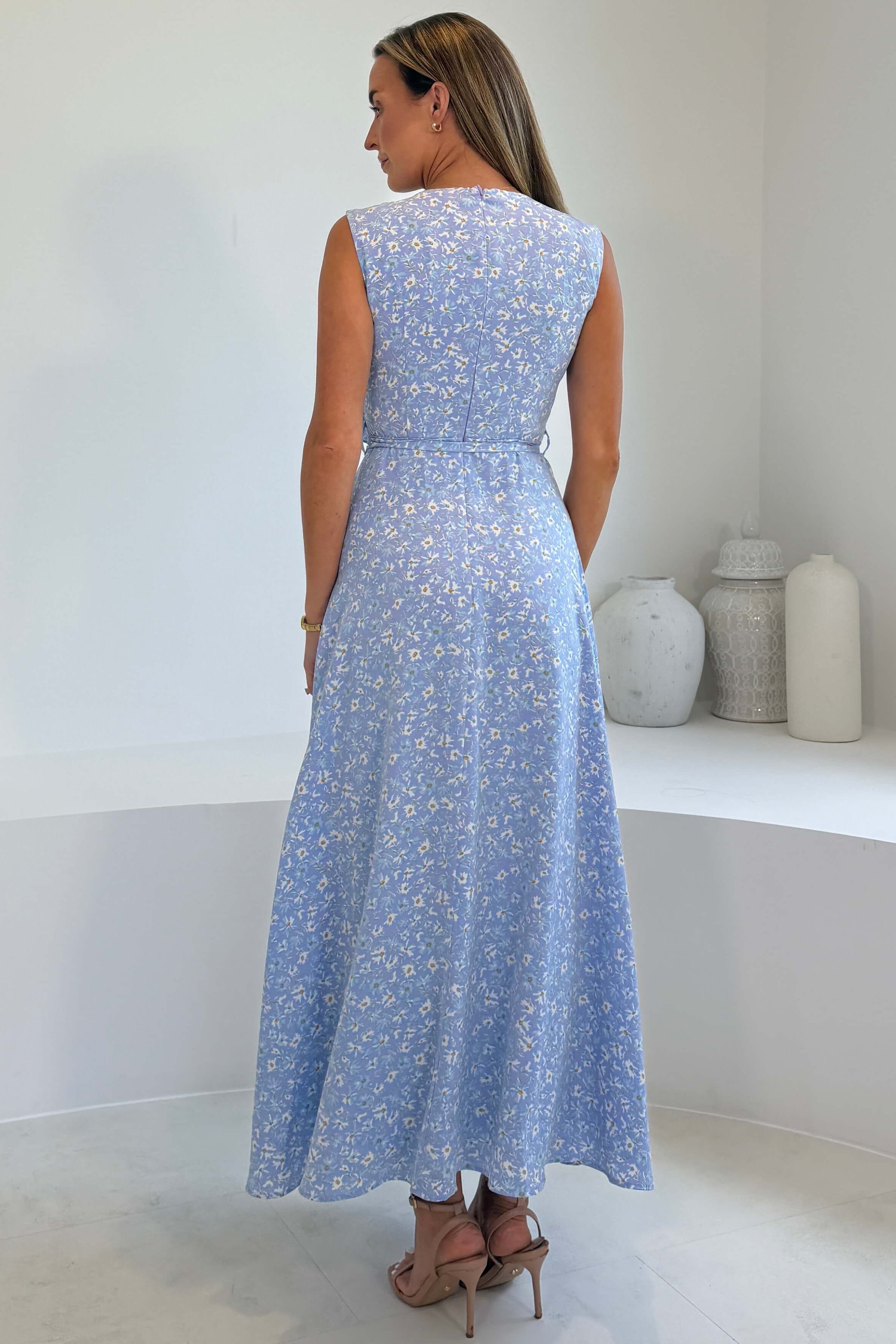 Kiki floral Split Maxi Dress Blue