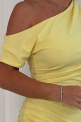 Donna Asymmetric Neckline Midi Dress Yellow
