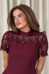 Dolcie Lace Detail Mini Dress Berry