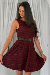 Coraline Check Belted Mini Dress Red
