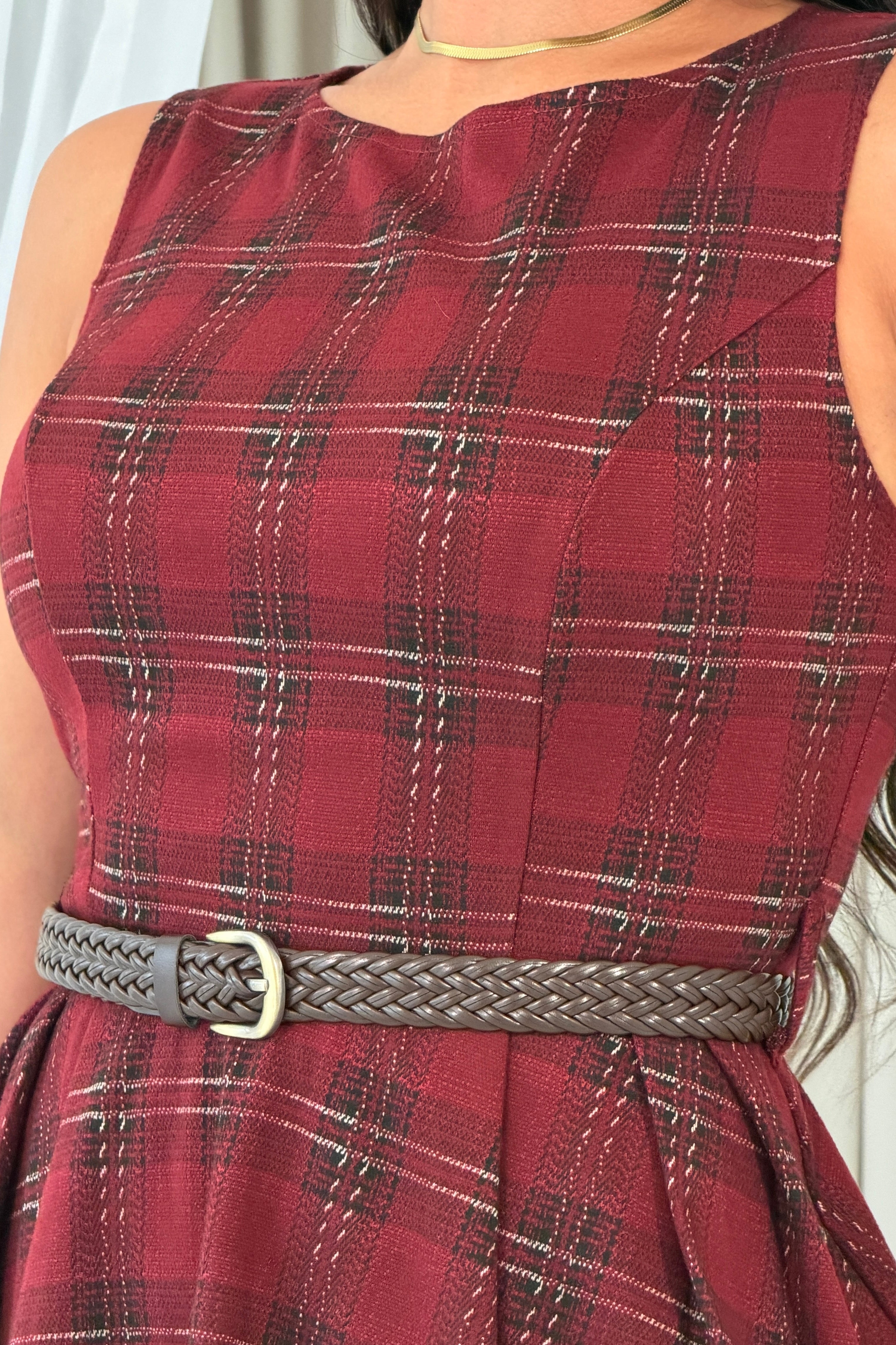 Coraline Check Belted Mini Dress Red