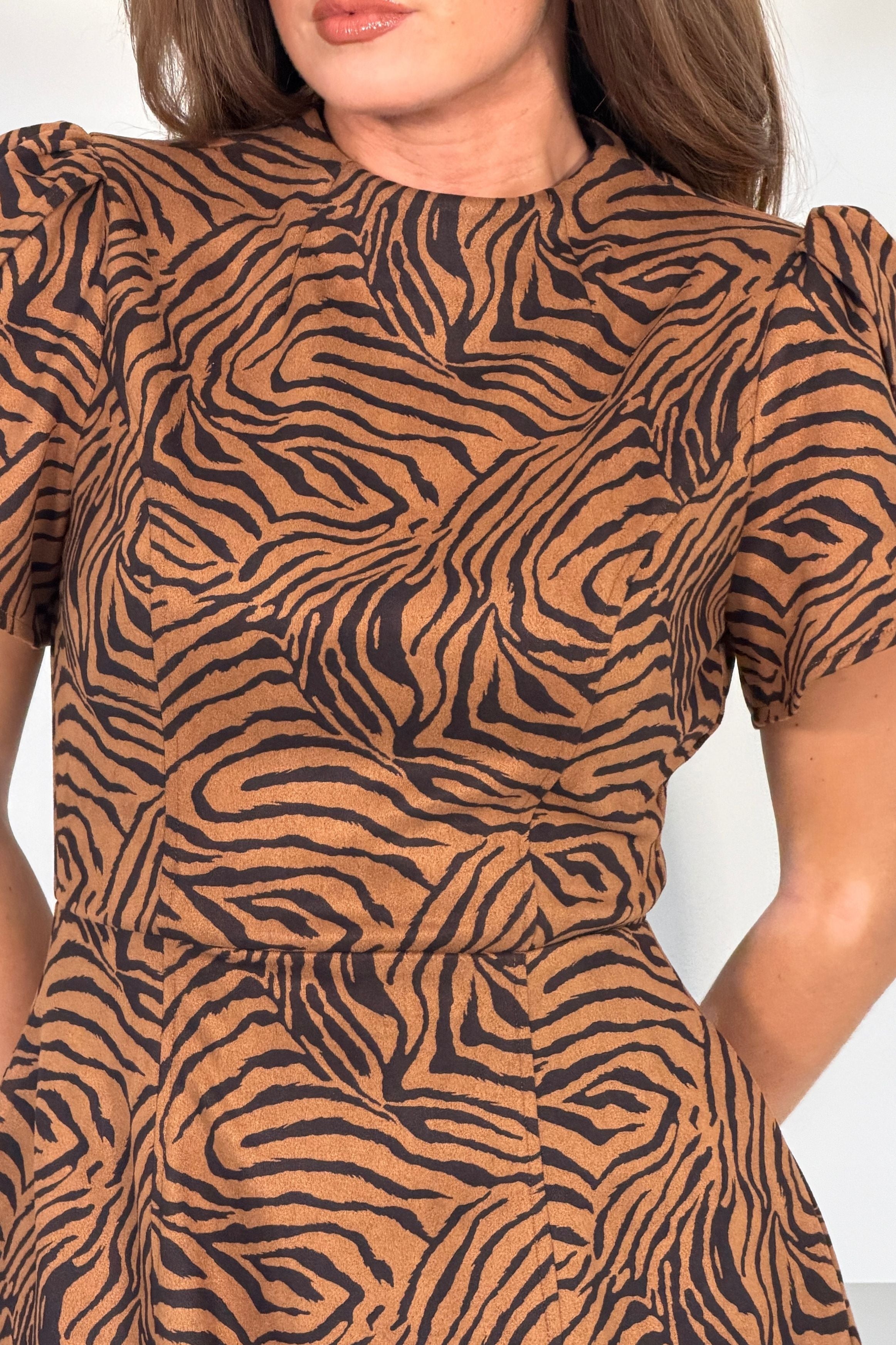 Ami Suede Zebra Mini Dress Brown