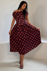 Betty Asymmetric Neckline Skater Midi Pink Polka